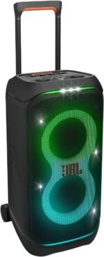 JBL Partybox Stage 320 in Schwarz – Tragbare Bluetooth-Lautsprecher-Box mit JBL Pro Sound, Lichtshow, KI-Sound-Boost, Rollen und Teleskopgriff – 18 h Laufzeit