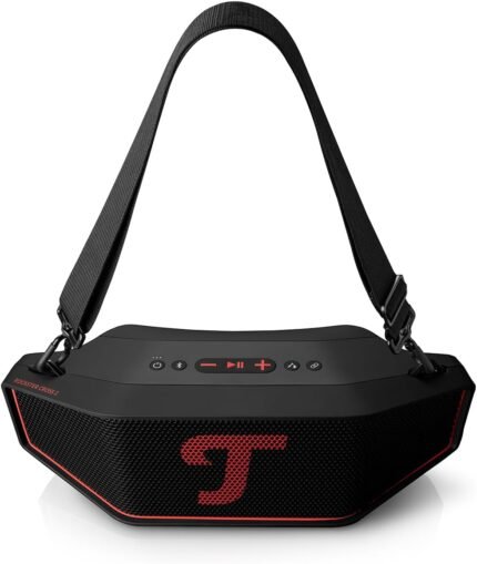 Teufel ROCKSTER Cross 2 Tragbarer Bluetooth Lautsprecher für drinnen und draußen, mit Langer Akkulaufzeit bis 38 Std, IPX5 Strahlwassergeschützt, Stereo Speaker - Black & Red
