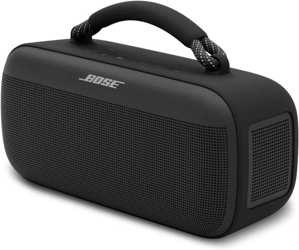 Bose Tragbarer SoundLink Max Lautsprecher, große tragbare Bluetooth Boombox mit Akku, wasserdichte Lautsprecher Boxen, bis zu 20h Akkulaufzeit, USB-C, integrierter 3,5 mm AUX-Eingang, Schwarz