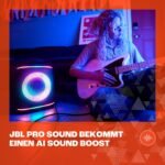 JBL Partybox Encore 2, kabelloser Bluetooth Partylautsprecher mit Mikrofon, 15 Stunden Spielzeit, IPX4 spritzwassergeschützt, Pro Sound, AI Sound Boost und Auracast Multi-Speaker, Schwarz
